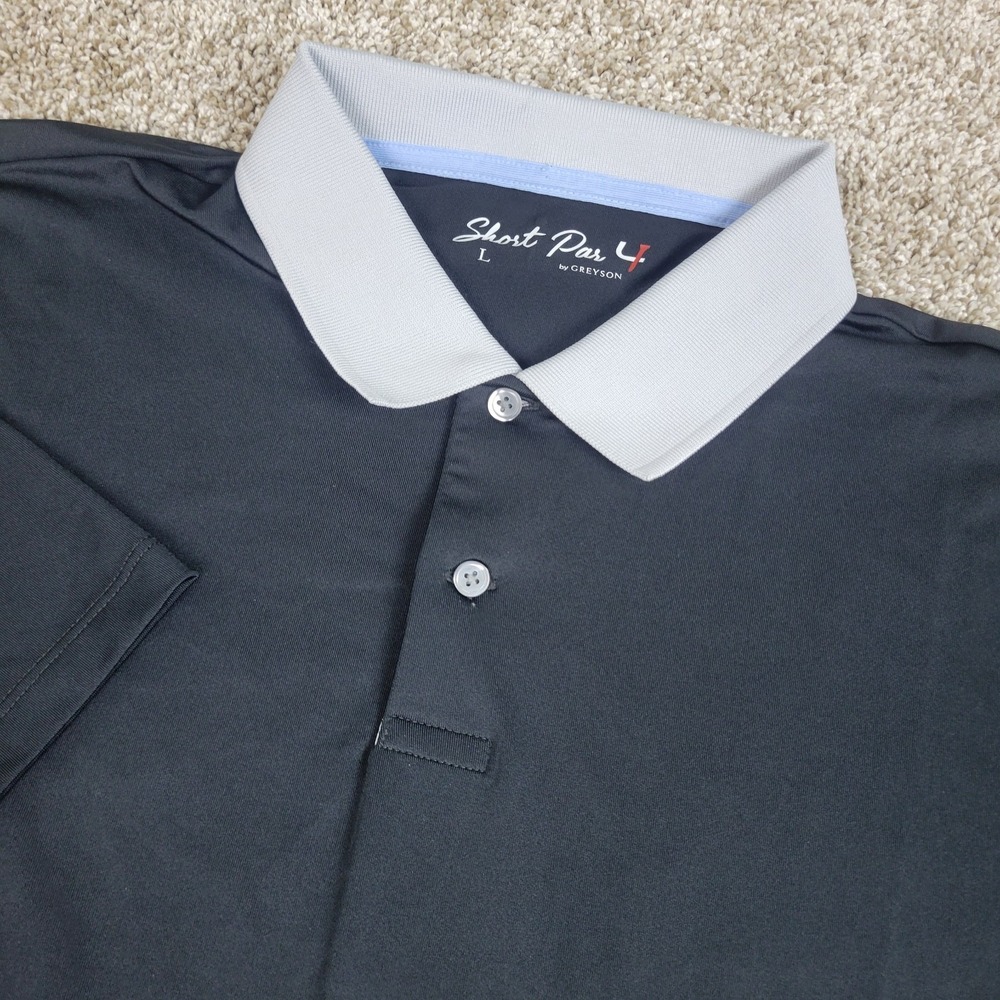 Short Par 4 Greyson Mens Large Solid Black Performance Stretch Golf Polo SS